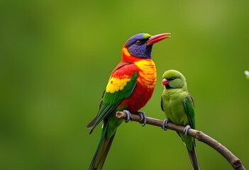 Two Colorful Birds on a Branch