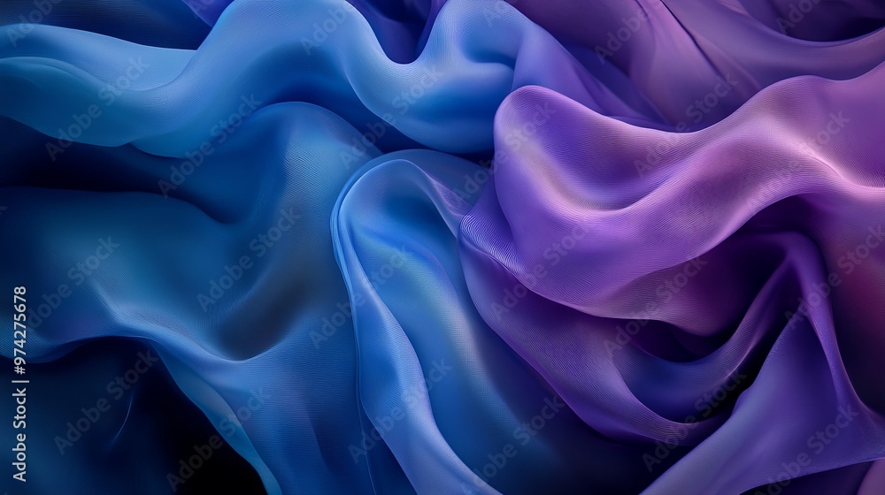 Poster mesmerizing 3d abstract artwork showcases flowing blue and purple fabrics, creating a vibrant and dy
