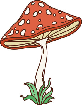 Naklejki Retro hippie mushroom, cartoon groovy symbol