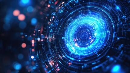 Fototapeta premium Blue futuristic glowing circle highlighting a technological background, perfect for illustrating advanced innovation