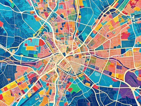 Vibrant color map of Atlanta, Georgia, highlighting major roads, highways, and landmarks, with subtle texture and