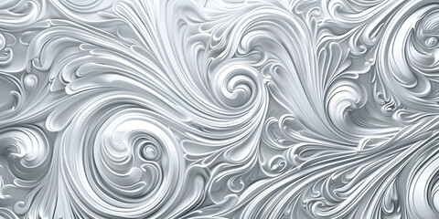 Fototapeta premium A close up of a silver background with swirls and leaves . elegant swirls, leaf motifs, silver shine, decorative elements