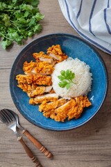 Fried Chicken and rice, , fried chicken , crispy fried chicken ,thai called khao kai tod 