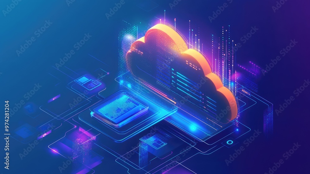 Poster cloud computing graphic showcasing seamless big data transfer, highlighting the efficiency and power