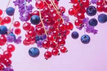 Fototapeta premium Fresh Red Currants and Blueberries in Floral Arrangement – Perfect for Summer Decor and Food Photography