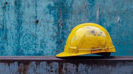 Protective yellow helmet for workers. For safety in industry, construction, service, engineering, and architecture.