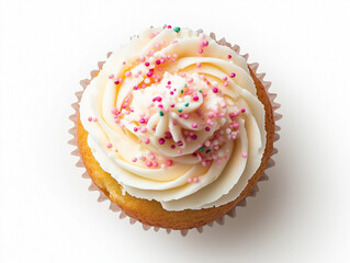 Cupcake, top view, studio lighting, high-resolution photography, white background. 