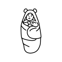 Newborn baby, wrapped in blanket line icon.