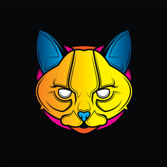Predatory cat. Original vector illustration in vintage style isolated on black background. T-shirt design.