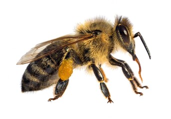bee or honeybee in Latin Apis Mellifera on white