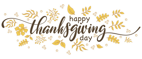 Happy thanksgiving hand lettering calligraphy isolated on white background. Vector holiday illustration element. Happy thanks giving script calligraphy