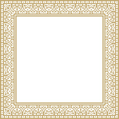 Vector square gold border, frame, Pompeii. Rectangle Neopolitan ornament. Art of Ancient Rome. Template for stained glas