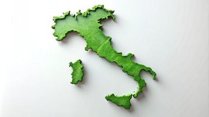 Fototapeta premium Vibrant green outline of Italy's iconic boot-shaped geographical form set against a crisp white background, perfect for