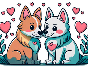 Illustration of two German Shepherd dogs in love on Valentine's Day