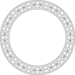 Vector black contour round national Indian ornament. Circle, ring, border, ethnic Hindu frame
