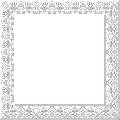 Vector black contour square national Indian ornament. Rectangle, border, ethnic Hindu frame
