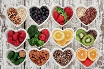 Fototapeta premium Healthy Heart-Shaped Bowls of Food