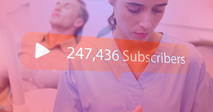 303,912 subscribers image over medical professionals attending to patient