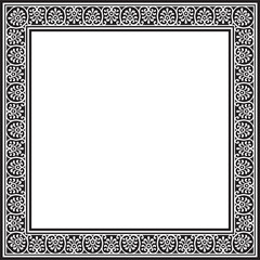 Vector square black monochrome border, frame, Pompeii. Rectangle Neopolitan ornament. Art of Ancient Rome. Template for stained glas