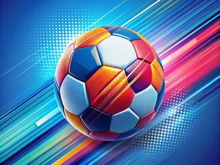 Obraz premium Vibrant illustration of a stylized football with dynamic motion lines, bold stripes, and geometric patterns, set