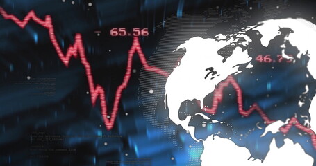Image of financial data processing over globe
