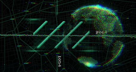 Image of data processing and statistics over globe