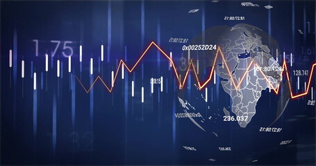 Image of data processing and statistics over globe