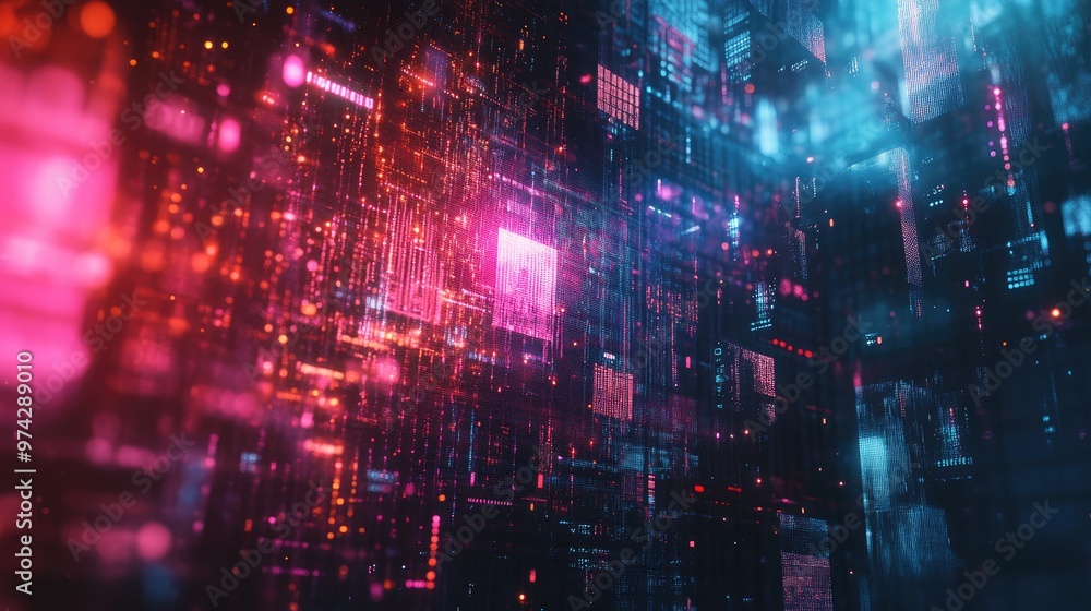 Poster dynamic digital background featuring tech-inspired visuals, perfect for ai, data, and audio-related 