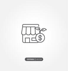 icon of a storefront with a dollar sign and a plant sprouting from it, likely representing a business or financial growth concept.