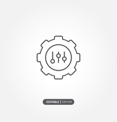 a simple line drawing of a gear with three vertical sliders inside the gear. The gear symbolizes settings or configuration, while the sliders represent adjustments or control options