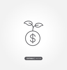 coin with plant revenue icon vector. Isolated on white background. accounting, business and finance concept. minimal style. money coins and arrow up icon vector render illustration.