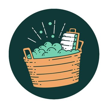 icon of a tattoo style old washboard and scrubbing bowl 