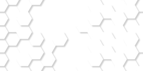Fototapeta premium Vector abstract 3d white hexagon realistic mesh cell honeycomb texture. geometric white grid emboss hexagonal background. luxury emboss honeycomb white pattern shadow polygonal square web connection.