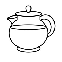 Tea pot line icon, water pot vector, hot drink kettle outline illustration, black on white background
