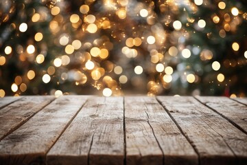Rustic Wooden Tabletop Against A Festive Backdrop