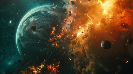 Obraz premium Explosive Interstellar Phenomenon Cosmic Collision and Celestial Chaos