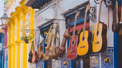 Naklejka premium Spanish Heritage: Musical instrument street decor