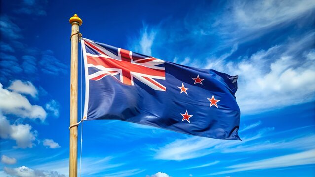 Vibrant national flag waving in the wind, attached to a sturdy wooden pole, alongside a custom banner flapping