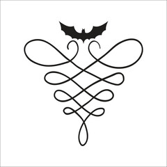 Black Hand Drawn Decorative Divider. Bat. Swirl. 7. Design Clip Art.