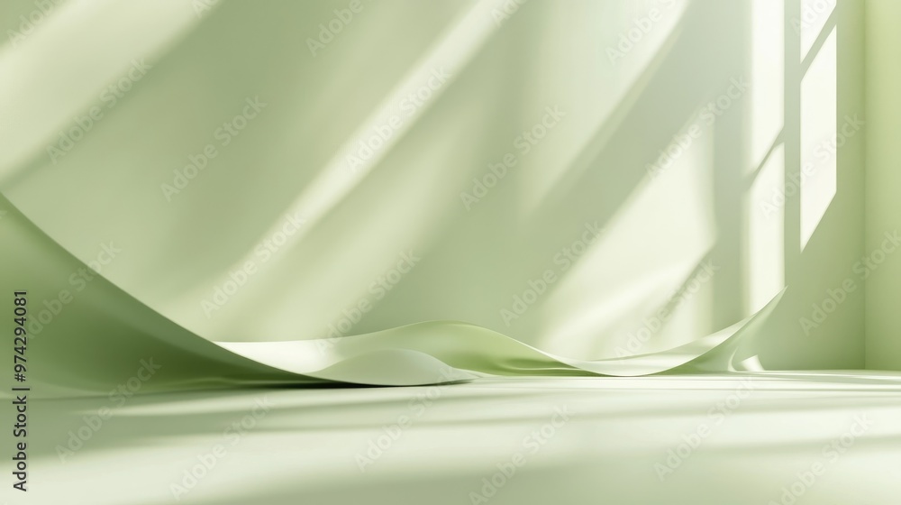 Poster elegant light green background with smooth surface and soft shadows, perfect for creating a vibrant 