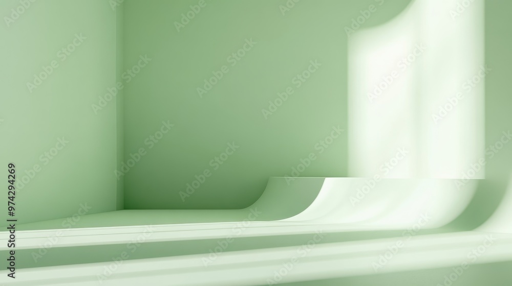 Poster soft light green background with gentle shadows and smooth gradients, offering a calming and vibrant