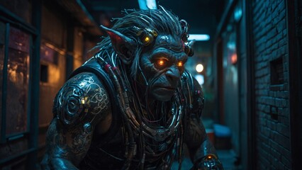 a fantasy alien in a dark room hightech dreamy