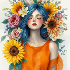 Blooming Beauty: A Woman Adorned with Flowers for Women's Equality Day