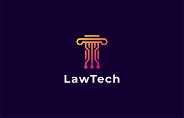 Logo Law Pillar technology circuit. Tech, apps, modern. Editable file