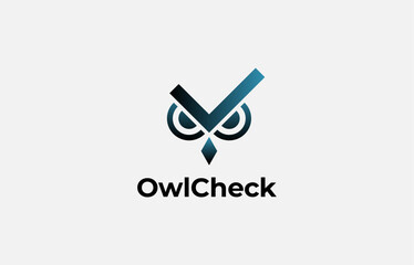 Logo Owl eyes and check symbol. Verify, Check mark, Approve. Editable file