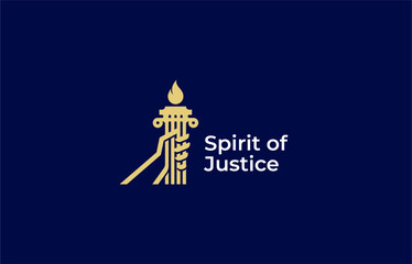 Logo Law and hand hold Torch fire. Justice, law firm and judge. Editable file