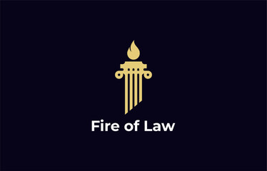 Logo Law Pillar and Torch fire. Justice, law firm and judge. Editable file