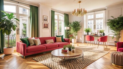 Parisian apartment. Scandinavian interior design of modern living room, home.
