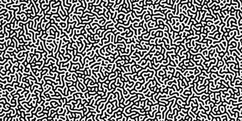 Turing reaction diffusion monochrome seamless pattern with chaotic motion .Linear design with biological shapes. Organic lines in memphis. abstract turing organic wallpaper background .	
