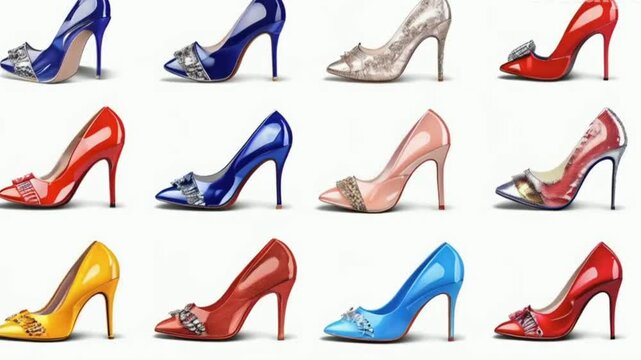 transparent background cutouts of women ladies shoes collection Set of different styles and colors HD Video 4K Clipshoe, fashion, shoes, high, vector, heels, set, heel, collection, footwear, woman, cl